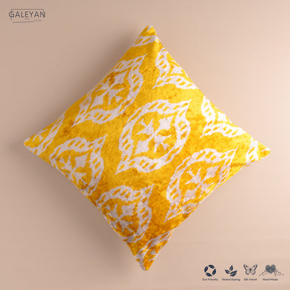 Silk Velvet Ikat Cushion – Off White/Yellow