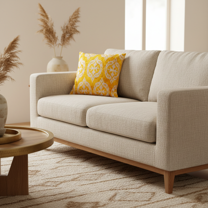 Silk Velvet Ikat Cushion – Off White/Yellow