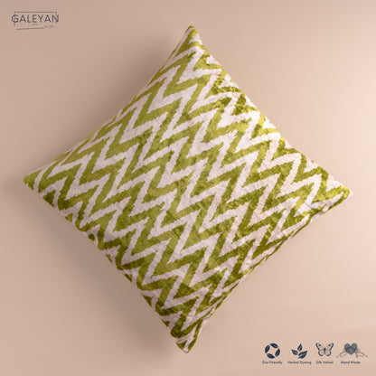 Silk Velvet Ikat Cushion – Off White/Pistachio Green
