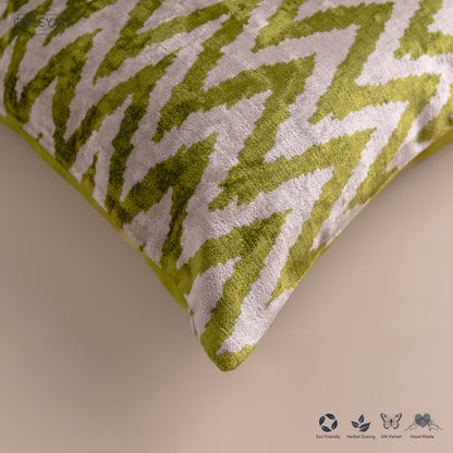 Silk Velvet Ikat Cushion – Off White/Pistachio Green
