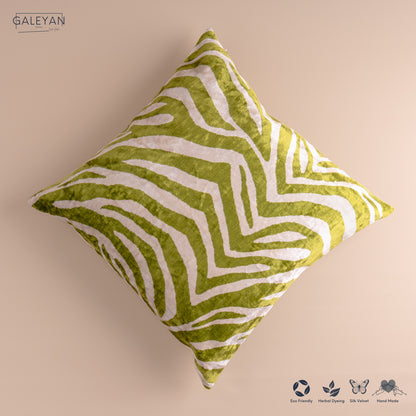 Silk Velvet Ikat Cushion – Off White/Pistachio Green