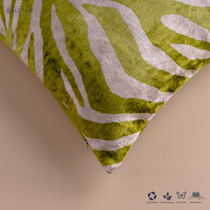 Silk Velvet Ikat Cushion – Off White/Pistachio Green