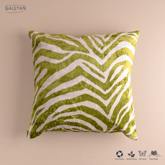 Silk Velvet Ikat Cushion – Off White/Pistachio Green
