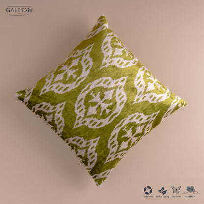 Silk Velvet Ikat Cushion – Off White/Pistachio Green