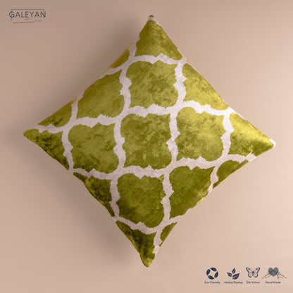 Silk Velvet Ikat Cushion – Off White/Pistachio Green