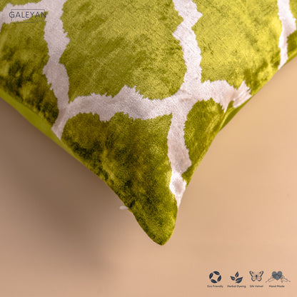 Silk Velvet Ikat Cushion – Off White/Pistachio Green