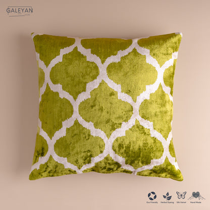 Silk Velvet Ikat Cushion – Off White/Pistachio Green