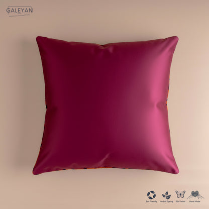 Silk Velvet Ikat Cushion – Midnight Indigo/Amber/Plum Velvet