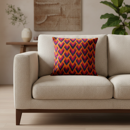Silk Velvet Ikat Cushion – Midnight Indigo/Amber/Plum Velvet