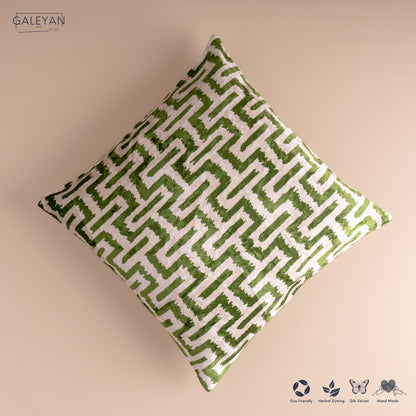 Silk Velvet Ikat Cushion – Off White/Green