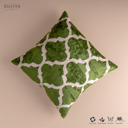 Silk Velvet Ikat Cushion – Off White/Green