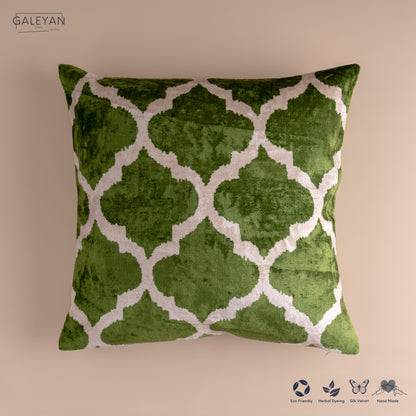 Silk Velvet Ikat Cushion – Off White/Green
