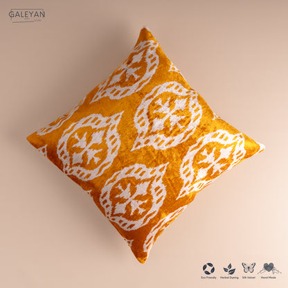 Silk Velvet Ikat Cushion – Off White/Saffron Gold