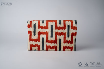 Silk Velvet Ikat Clutch – Off White / Red / Navy
