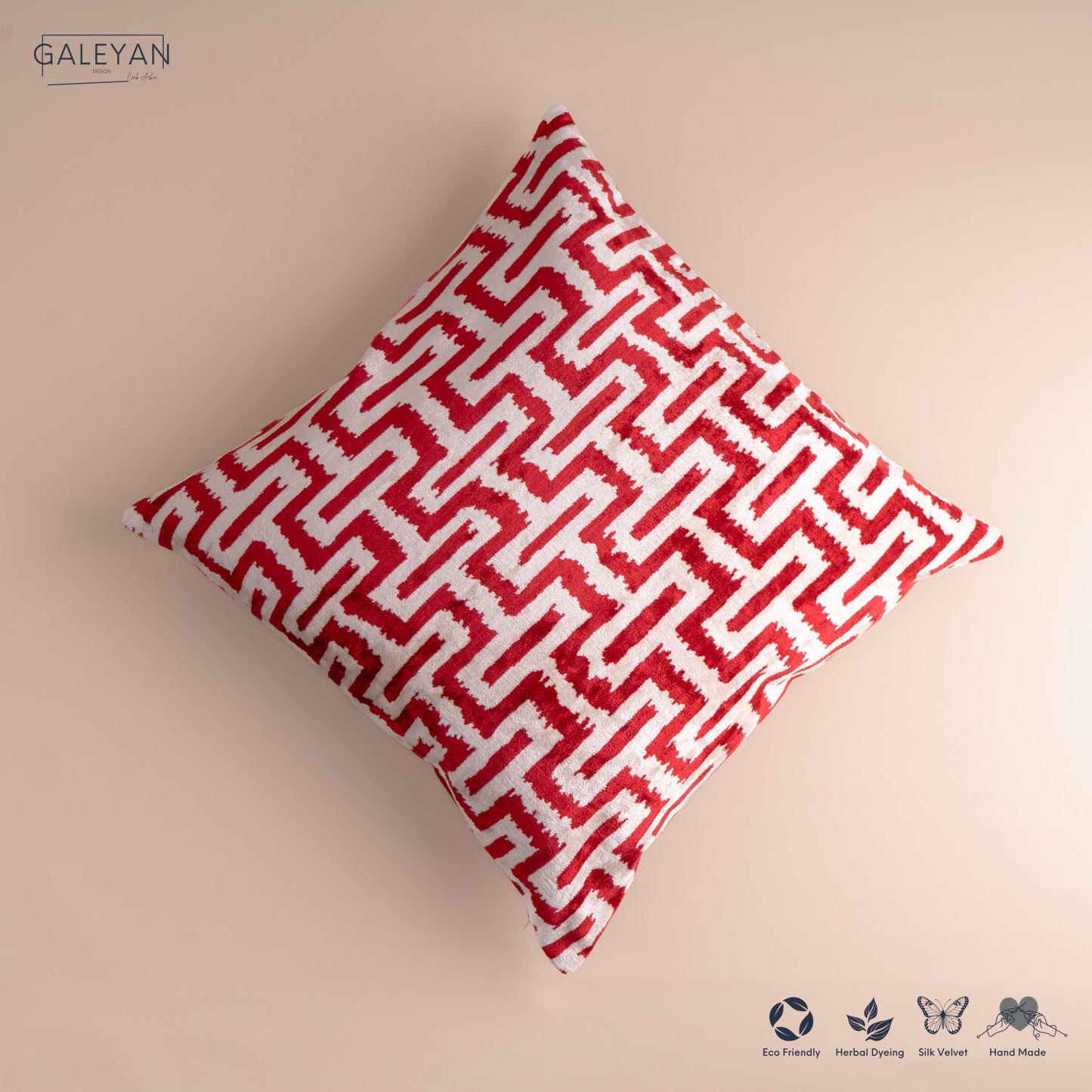 Silk Velvet Ikat Cushion – Off White /Burgandy