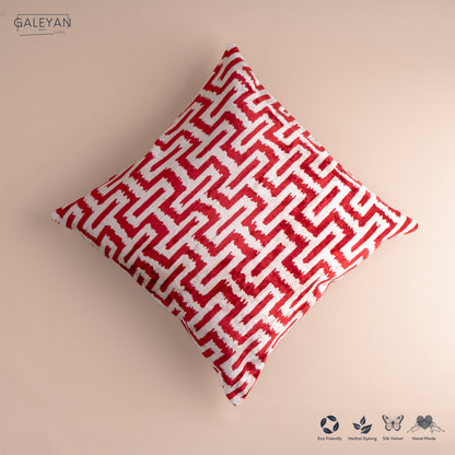 Silk Velvet Ikat Cushion – Off White /Burgandy