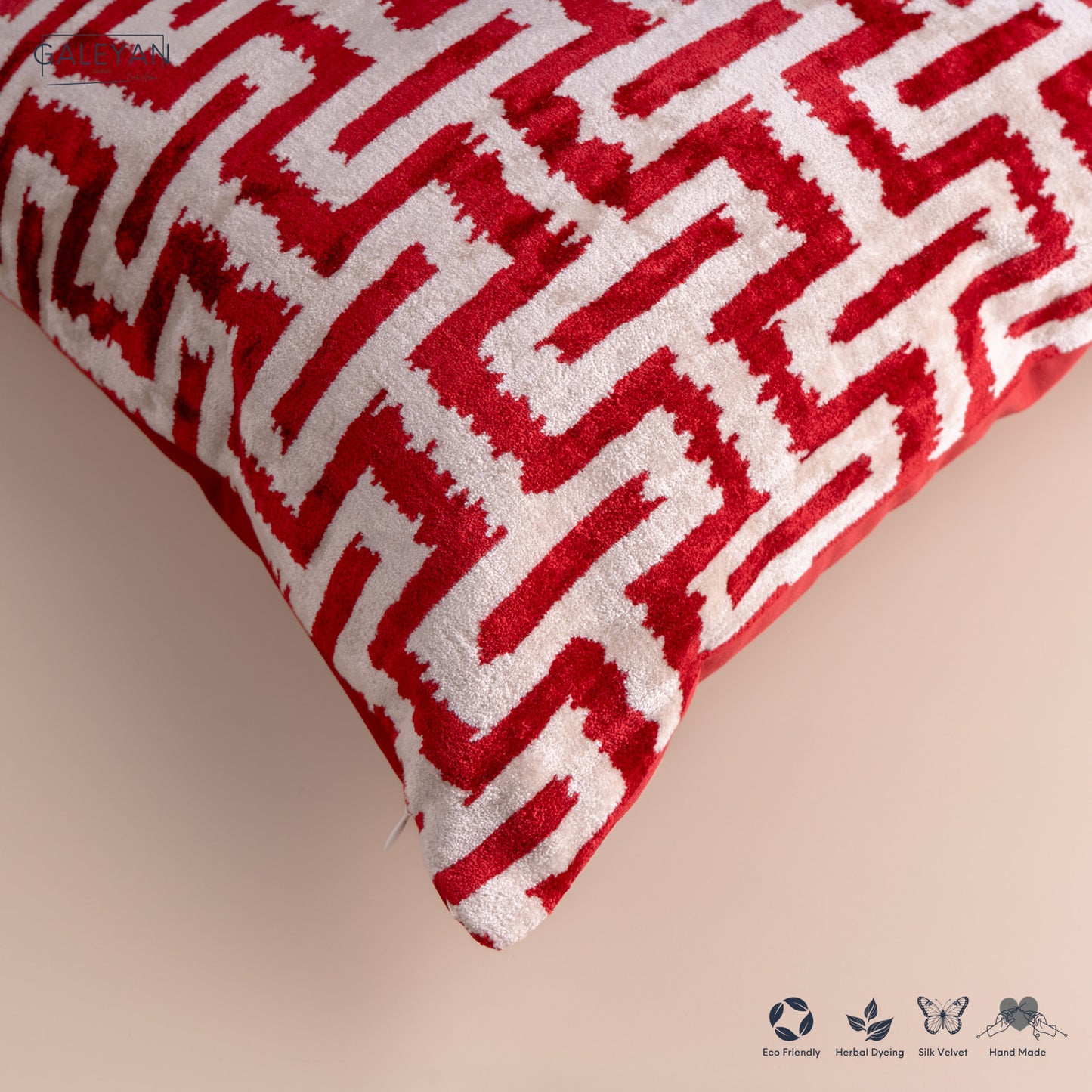 Silk Velvet Ikat Cushion – Off White /Burgandy