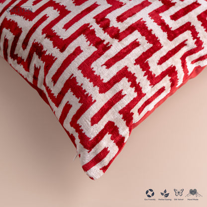 Silk Velvet Ikat Cushion – Off White /Burgandy