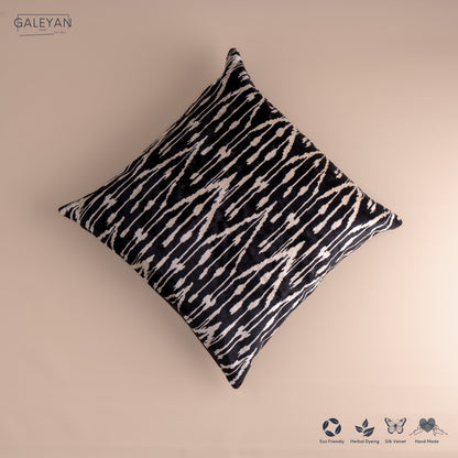 Silk Velvet Ikat Cushion – Off White /Black