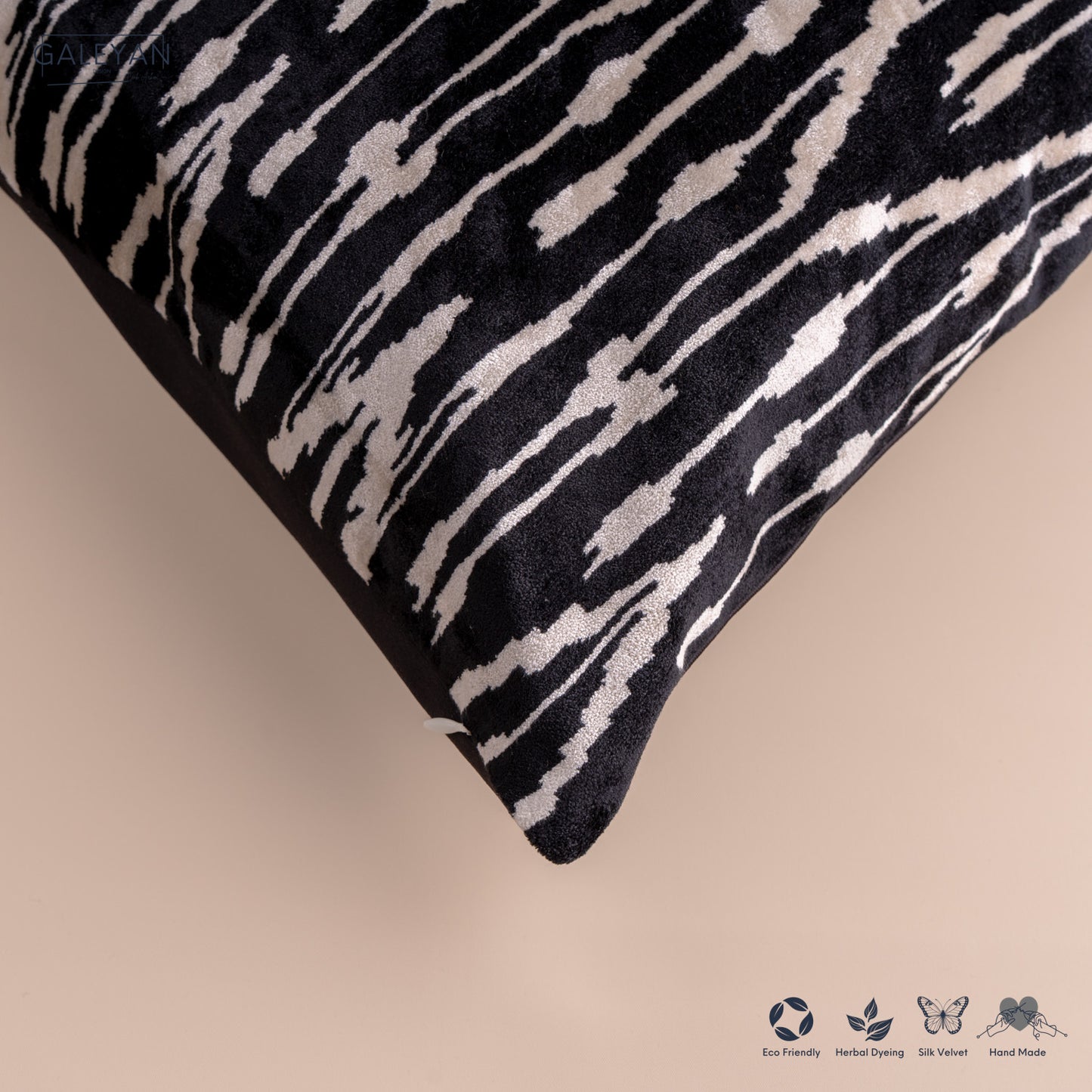 Silk Velvet Ikat Cushion – Off White /Black