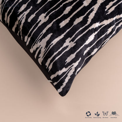 Silk Velvet Ikat Cushion – Off White /Black