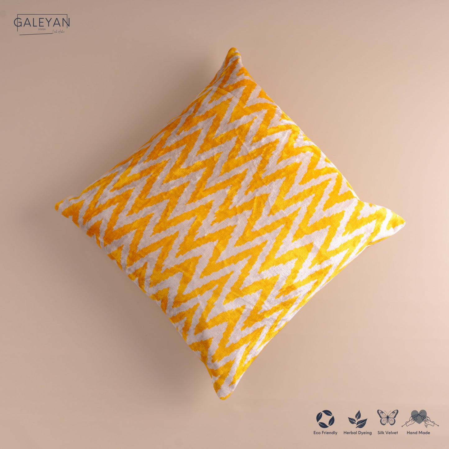 Silk Velvet Ikat Cushion – Off White /Yellow