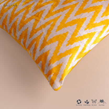 Silk Velvet Ikat Cushion – Off White /Yellow