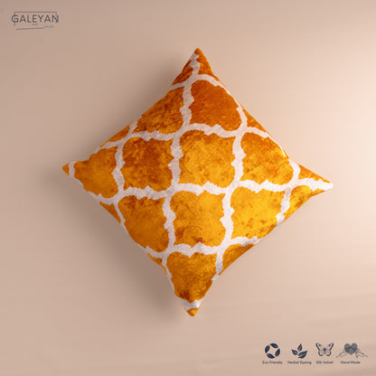Silk Velvet Ikat Cushion – Off White /Saffron Gold