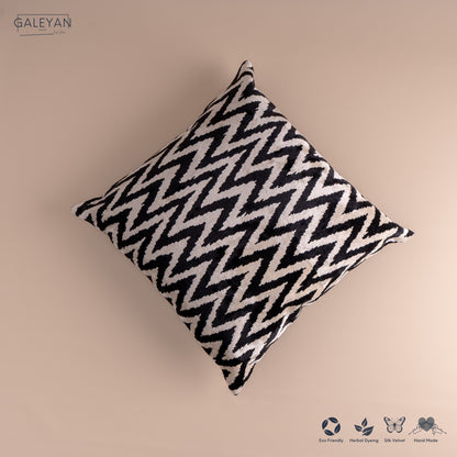 Silk Velvet Ikat Cushion – Off White /Black