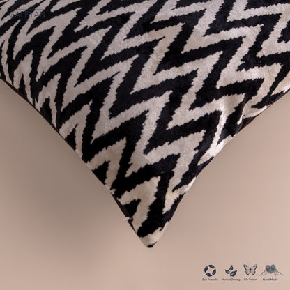 Silk Velvet Ikat Cushion – Off White /Black