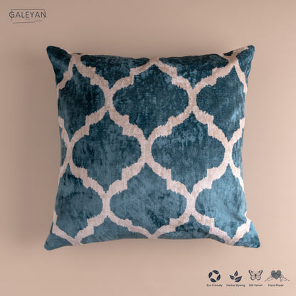 Silk Velvet Ikat Cushion – Off White /Turquoise