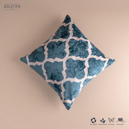 Silk Velvet Ikat Cushion – Off White /Turquoise
