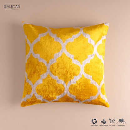 Silk Velvet Ikat Cushion – Off White/Yellow