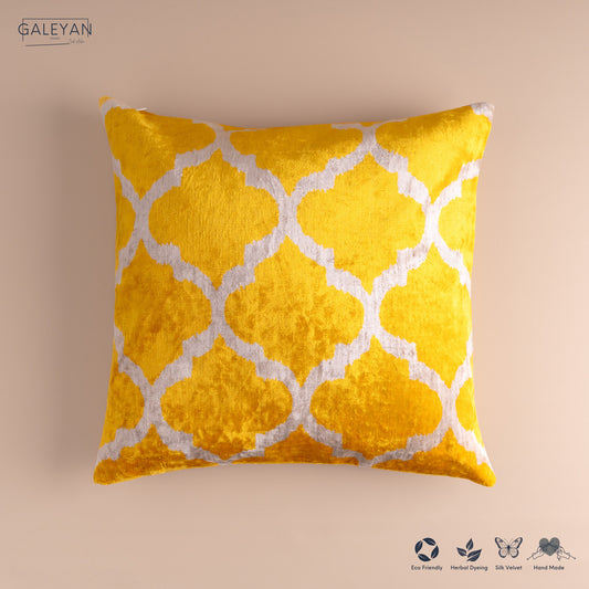 Silk Velvet Ikat Cushion – Off White/Yellow