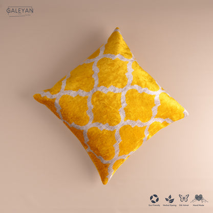 Silk Velvet Ikat Cushion – Off White/Yellow