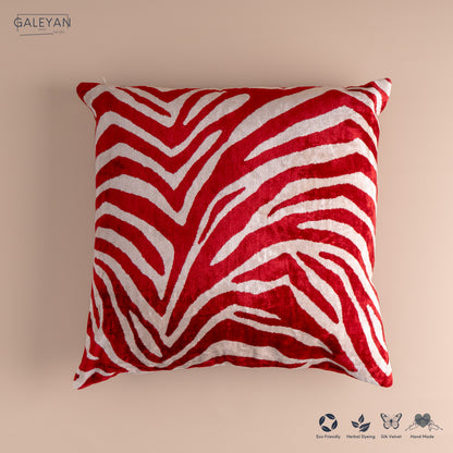 Silk Velvet Ikat Cushion – Off White/Red