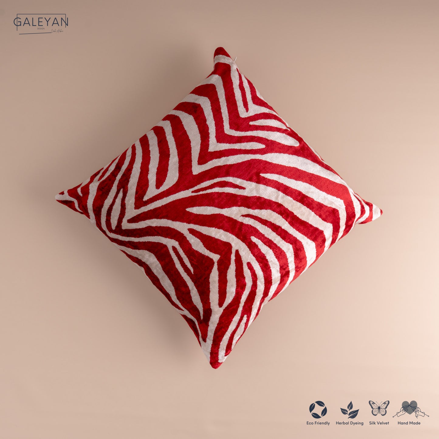 Silk Velvet Ikat Cushion – Off White/Red