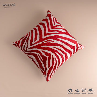 Silk Velvet Ikat Cushion – Off White/Red
