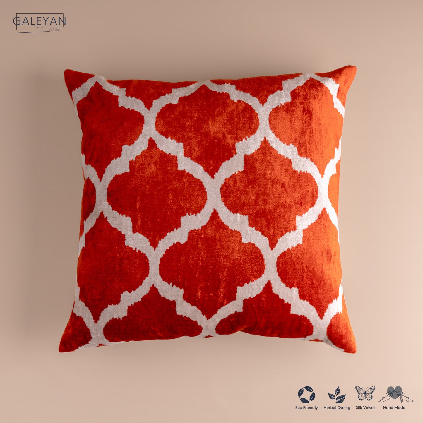 Silk Velvet Ikat Cushion – Off White/Red