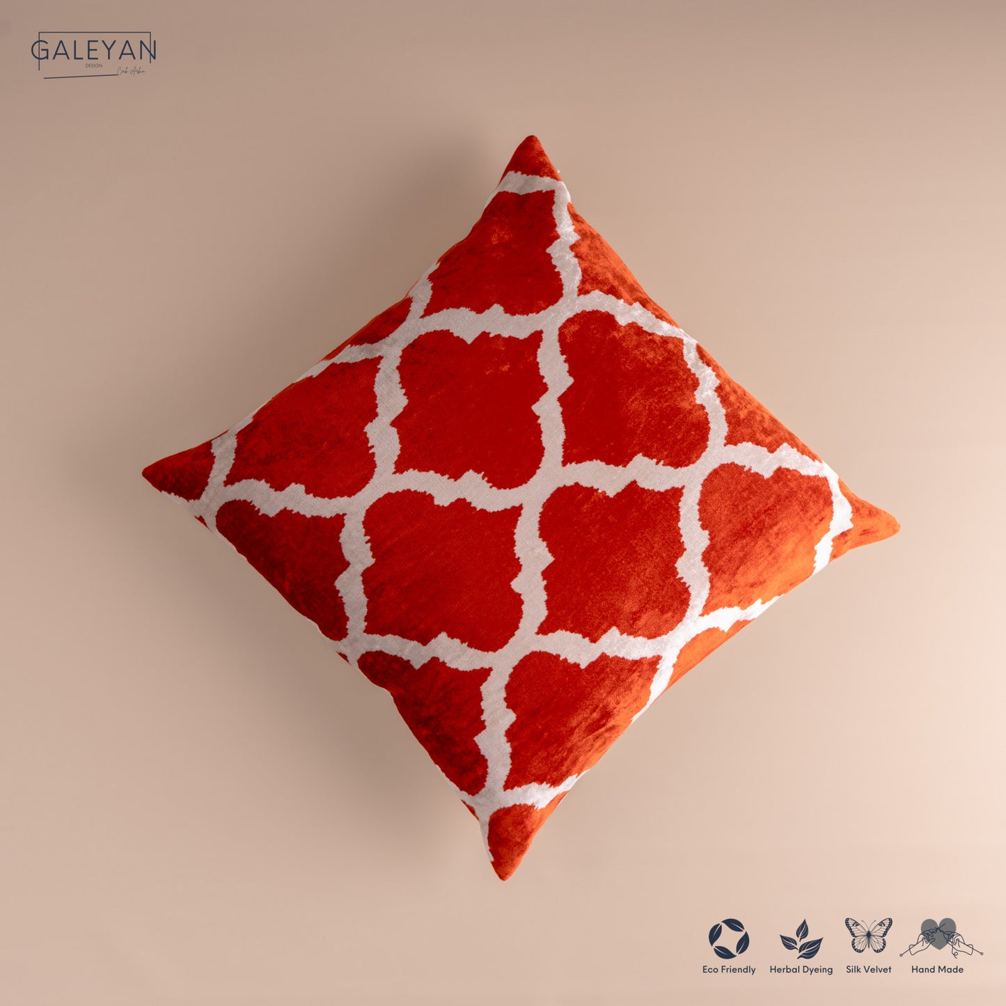 Silk Velvet Ikat Cushion – Off White/Red