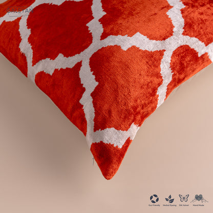 Silk Velvet Ikat Cushion – Off White/Red