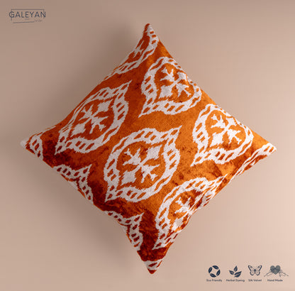 Silk Velvet Ikat Cushion – Off White/Amber