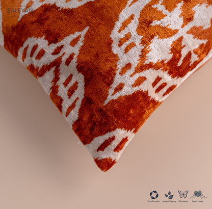 Silk Velvet Ikat Cushion – Off White/Amber