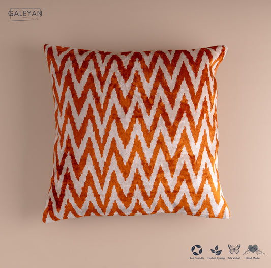 Silk Velvet Ikat Cushion – Off White/Amber