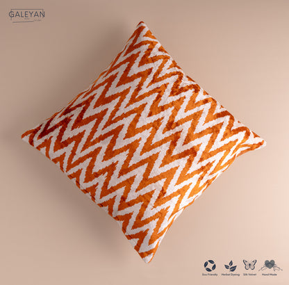 Silk Velvet Ikat Cushion – Off White/Amber