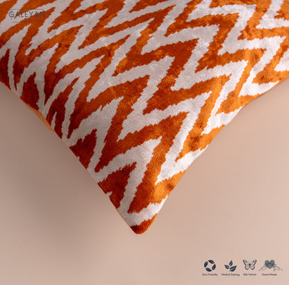 Silk Velvet Ikat Cushion – Off White/Amber