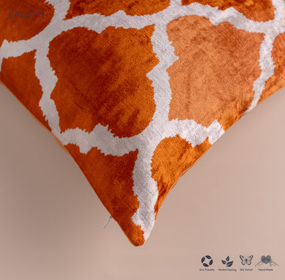 Silk Velvet Ikat Cushion – Off White/Amber