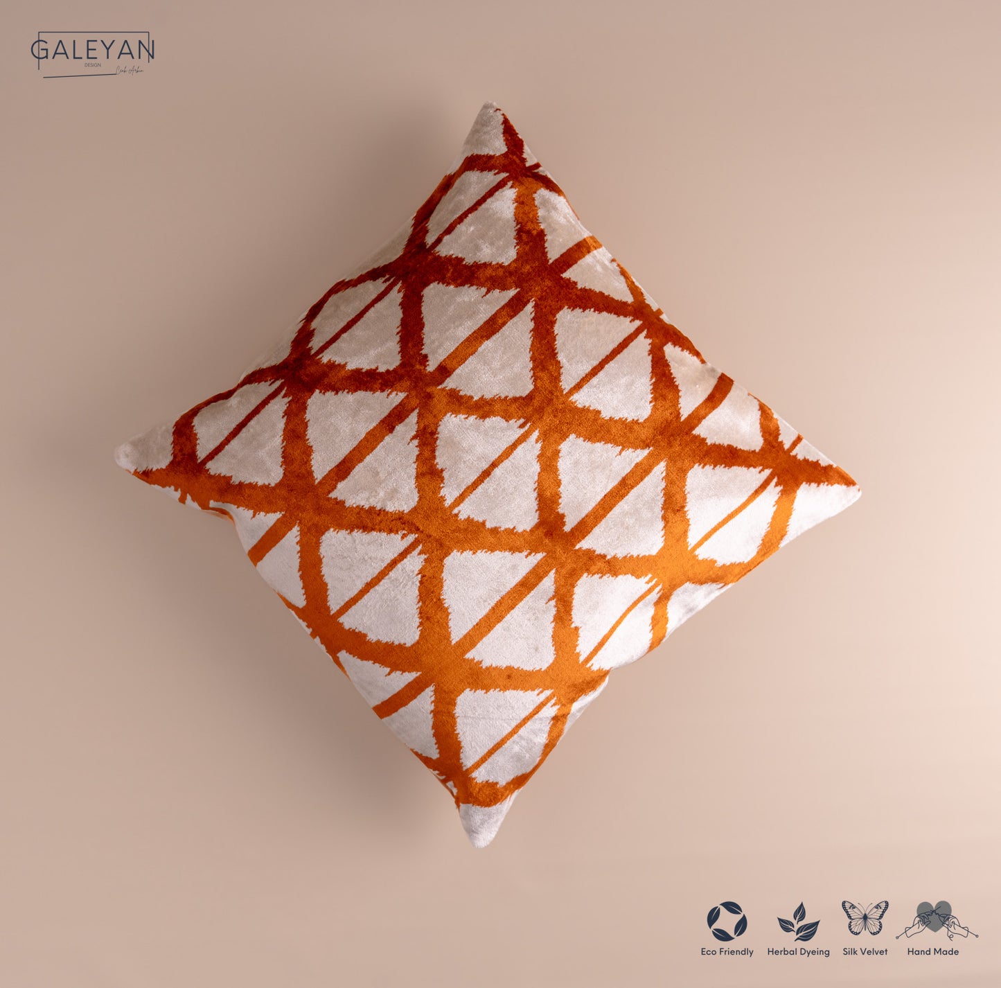Silk Velvet Ikat Cushion – Off White/Amber