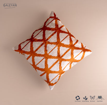 Silk Velvet Ikat Cushion – Off White/Amber
