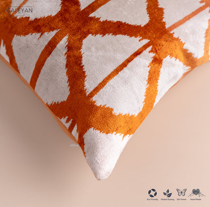 Silk Velvet Ikat Cushion – Off White/Amber